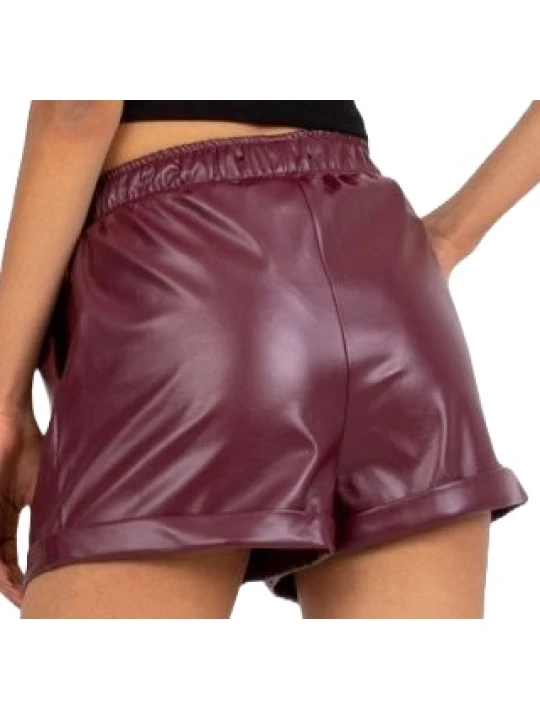 Burgundy Leather Short With Elastic Waist
