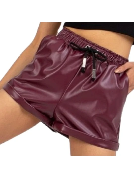 Burgundy Leather Short With Elastic Waist