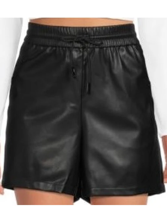 Classic Black Leather Short For Lady
