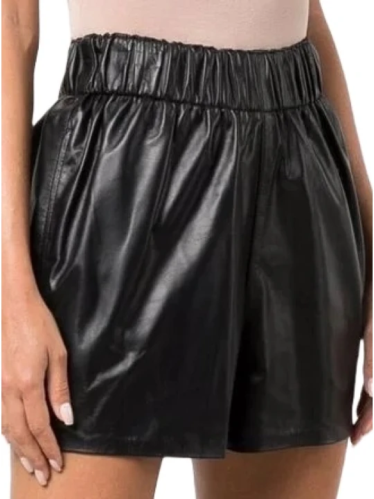 Crinkled Black Leather Short