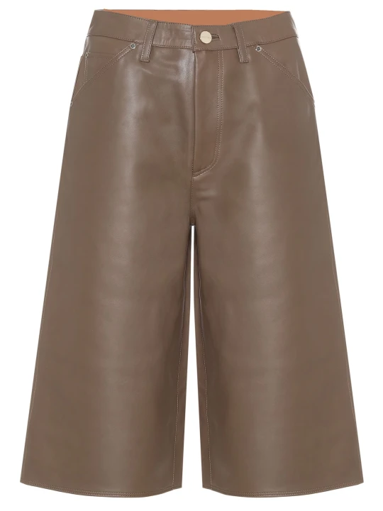 Dark Brown Five Pockets Leather Short