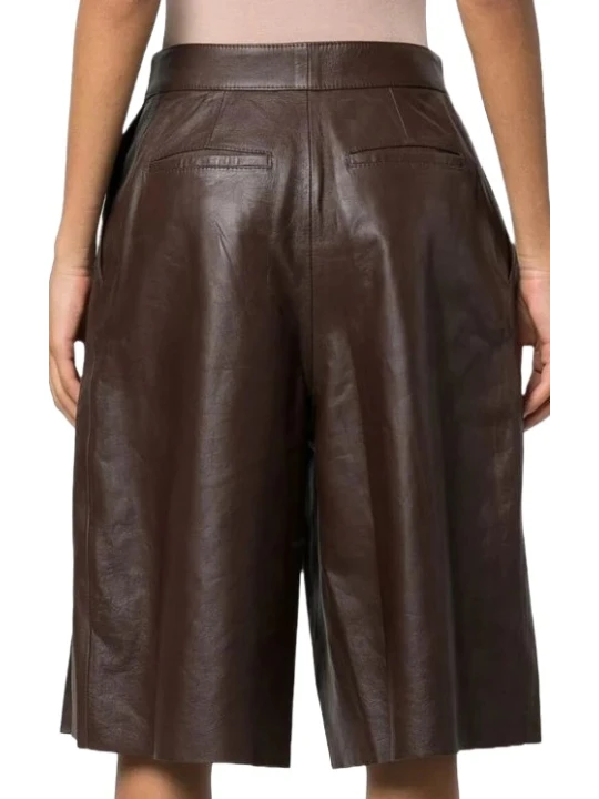 Dark Brown Fully Pleated Leather Short