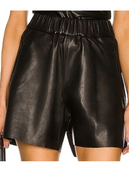 Elasticated Leather Short In Black
