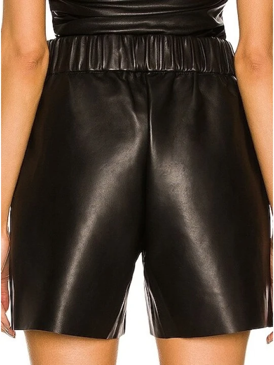 Elasticated Leather Short In Black
