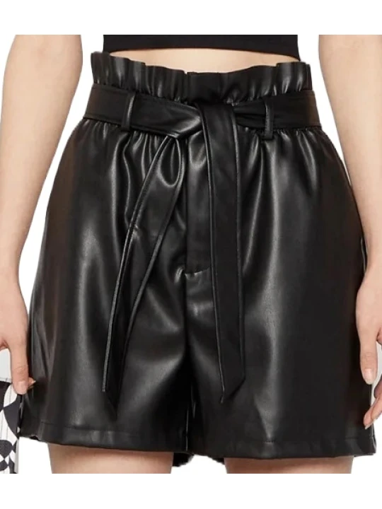 Flared Black Leather Short