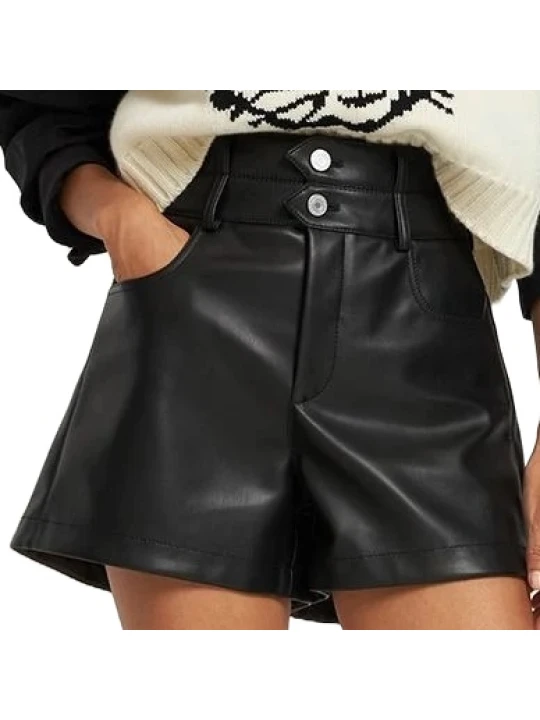 Front Button & Concealed Zip Leather Short