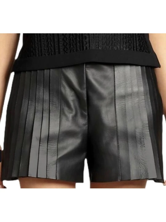 Genuine Leather Pleated Short