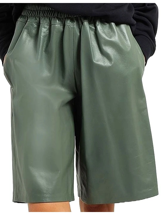 Grey Leather Pull On Bermuda Short 