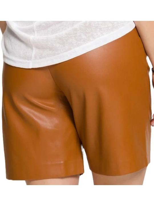 High Waist Cognac Fitted Leather Short