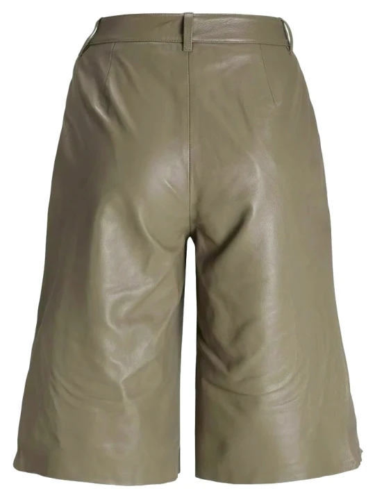 Knee Length Dark Brown Real Leather Short