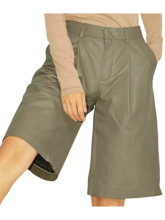 Knee Length Dark Brown Real Leather Short