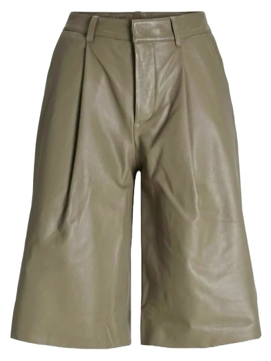 Knee Length Dark Brown Real Leather Short