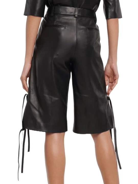 Ladies Knee Length Leather Short With Side Tie