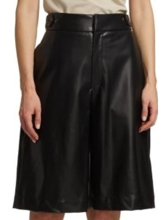 Leather Short In Banded Waist With Side Tabs