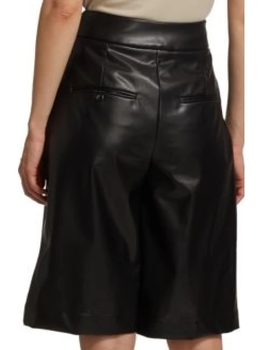 Leather Short In Banded Waist With Side Tabs