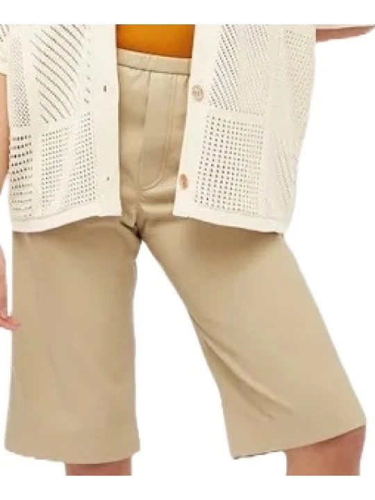 Loose Fit Beige Leather Short