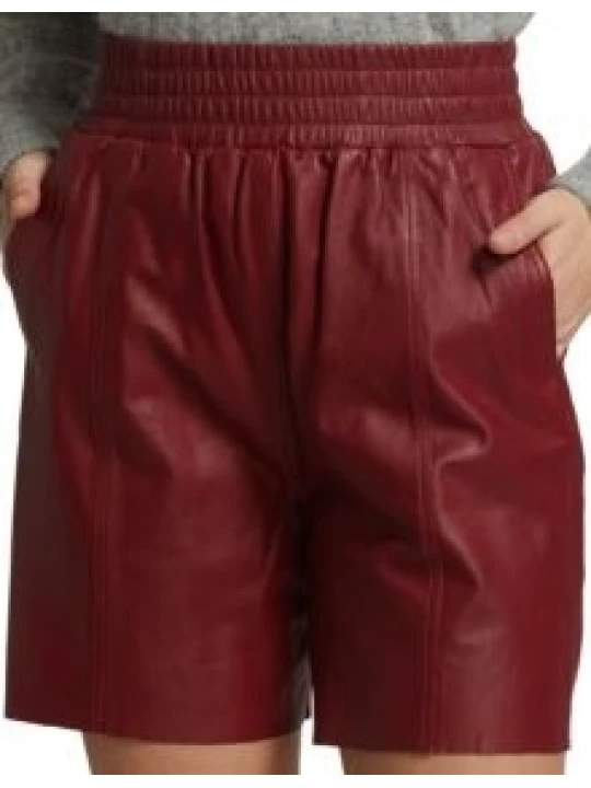 Burgundy Leather Short With High Elastic Waist Belt