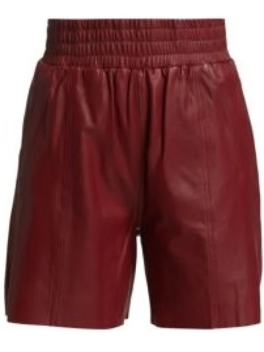 Burgundy Leather Short With High Elastic Waist Belt Burgundy Leather Short With High Elastic Waist Belt