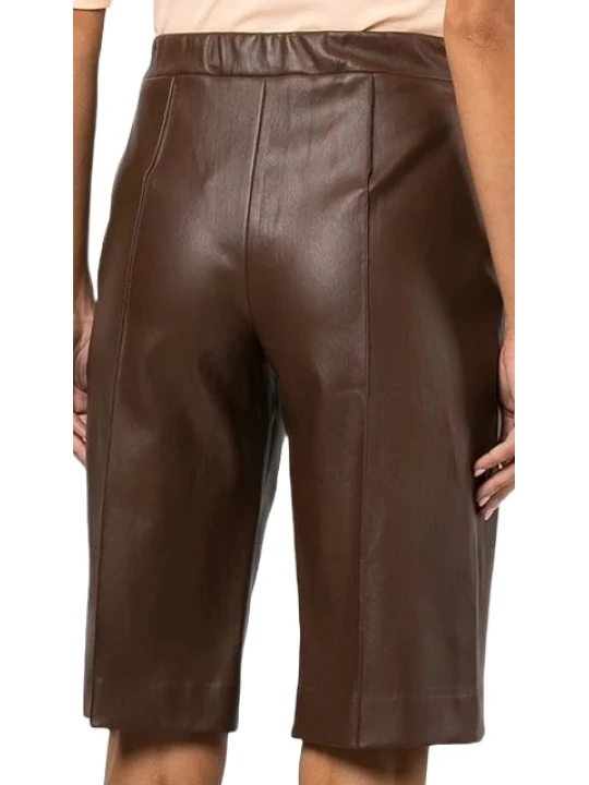 Mid Rise Grained Brown Leather Short