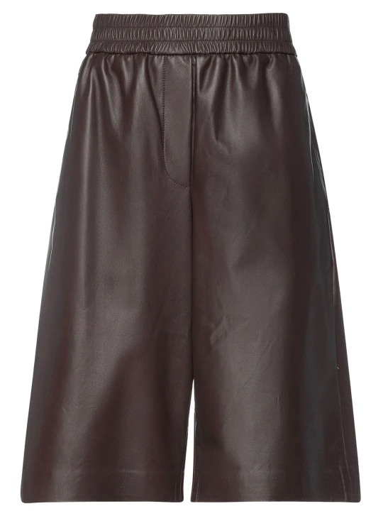 Multipockets Dark Brown Leather Short