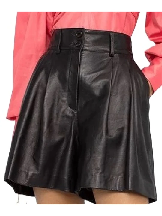 Pleated Loose Fitting Leather Short
