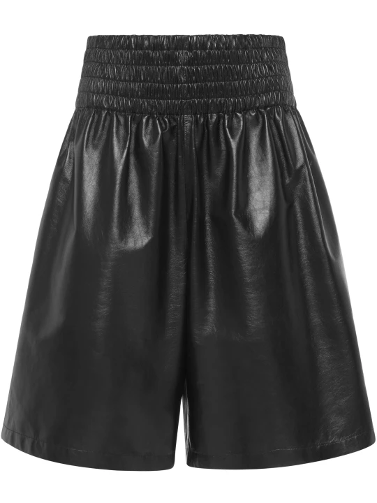 Real Black Elasticated Leather Short