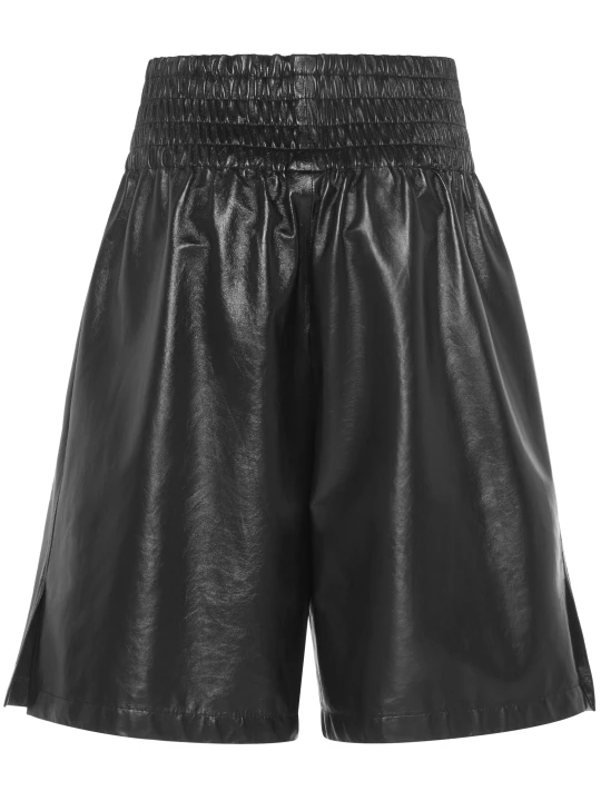 Real Black Elasticated Leather Short