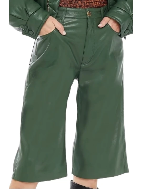 Real Leather Short In Green