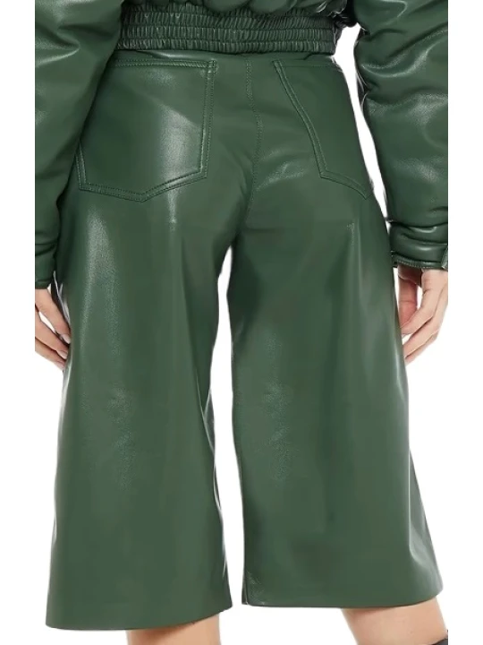 Real Leather Short In Green