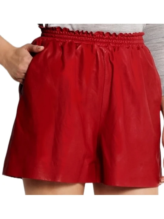Red Elasticated Waist Lamb Leather Short