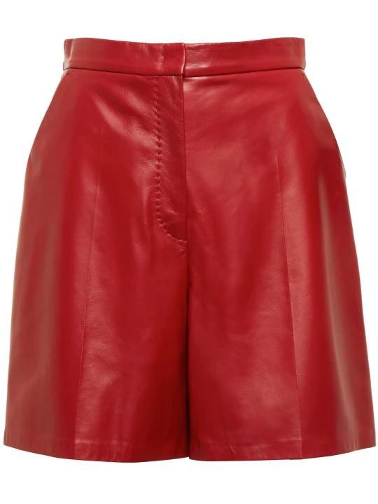 Red Pressed Pleats Lamb Leather Short