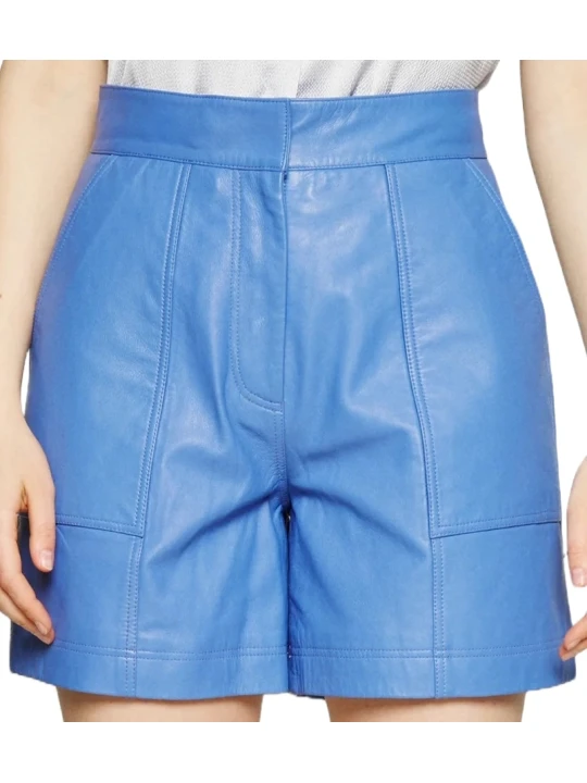 Regular Fit Blue Leather Short