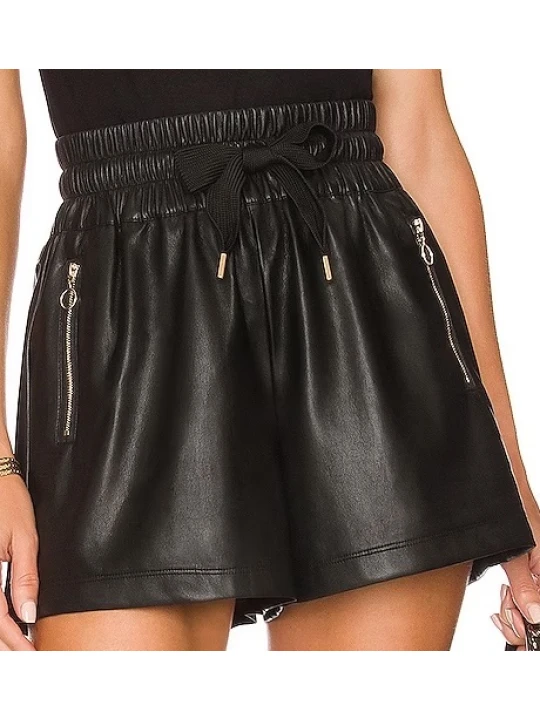 Side Slant Zipper Pockets Leather Short