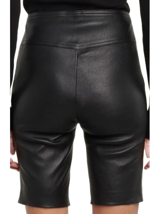 Side Zipper Black Leather Biker Short