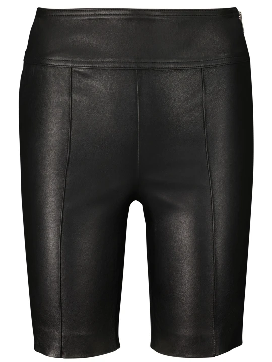 Side Zipper Black Leather Biker Short