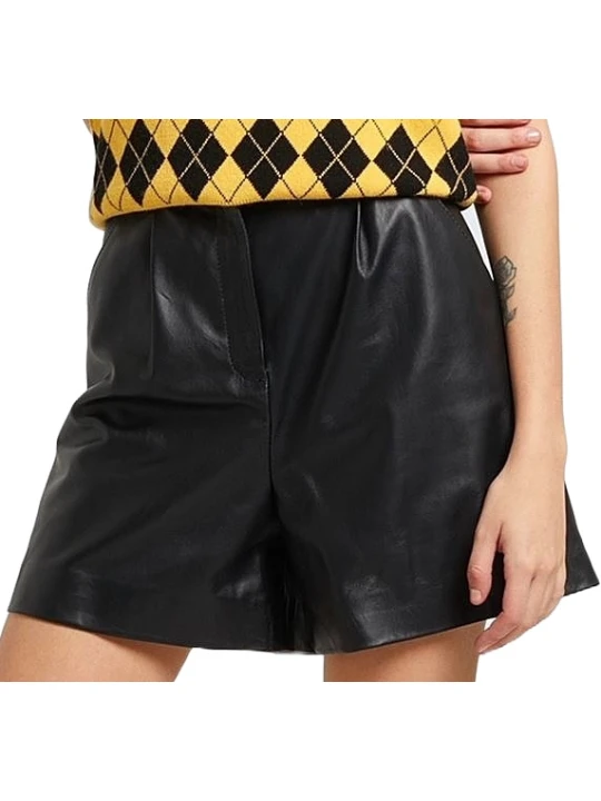Single Button Closure Leather Short