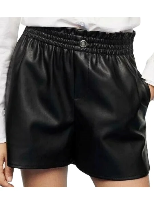 Straight Real Leather Black Short