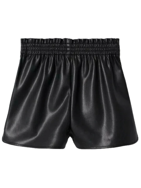Straight Real Leather Black Short