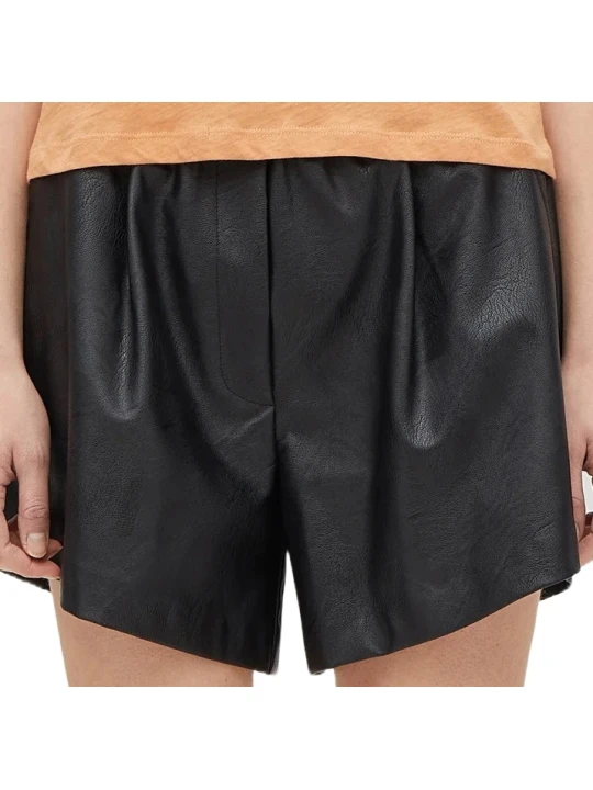 Stretchy Black Real Leather Shorts