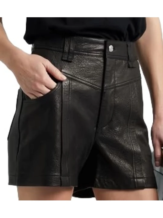 Wearing Real Black Leather Short