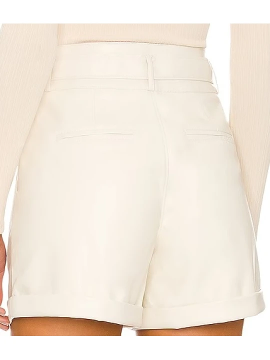 White Leather Short With Tie Belt