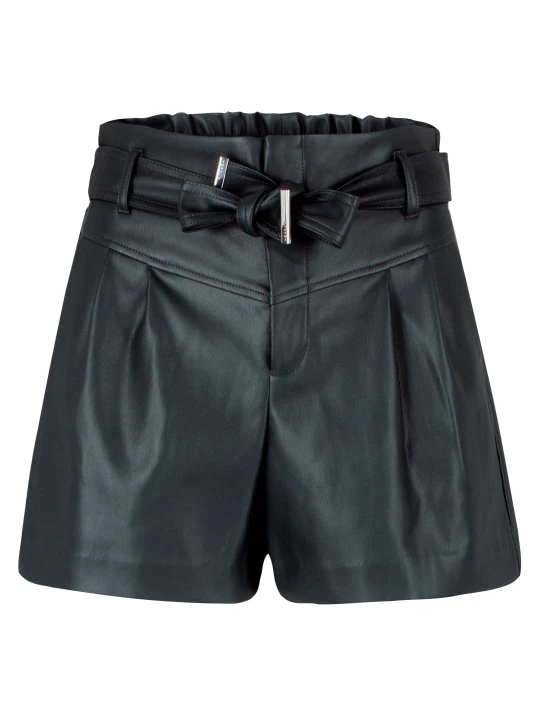 Women Bold Fashion Real Lambskin Dark Green Leather Shorts