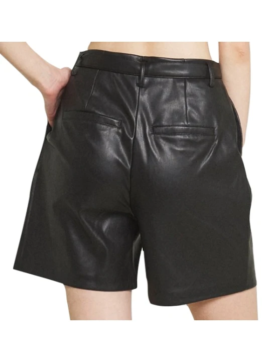 Women Dashing Real Lambskin Black Leather Shorts