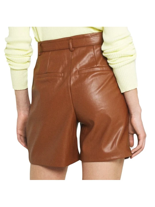 Women Dashing Real Lambskin Brown Leather Shorts
