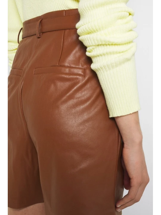 Women Dashing Real Lambskin Brown Leather Shorts