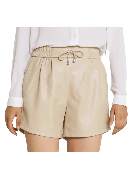Women Edgy Real Lambskin Beige Leather Shorts