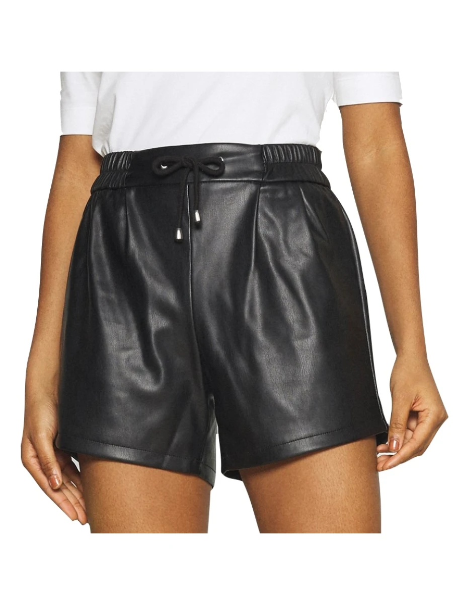 Women Edgy Real Lambskin Black Leather Shorts