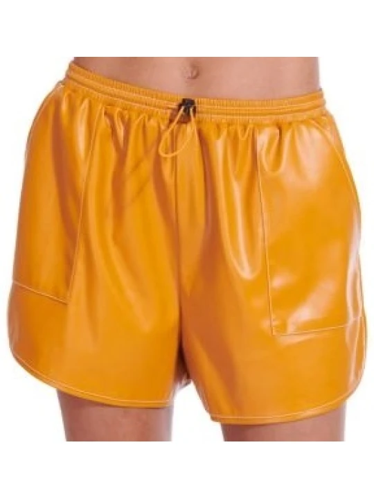 Yellow Leather Drawcord Waistband Short