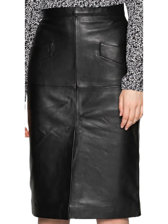 Back Zip Black Leather Skirt