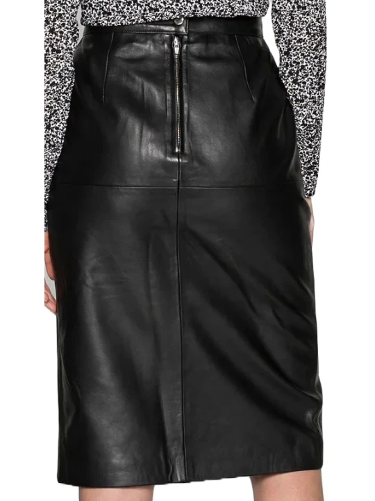 Back Zip Black Leather Skirt
